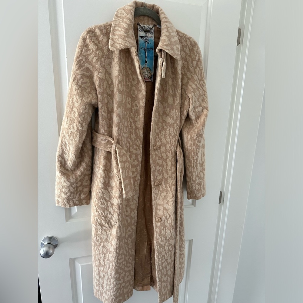 L.A.M.B. Gwen Stefani Balmacaan Camel Long Jacket Coat Sz 6 Leopard No Hood